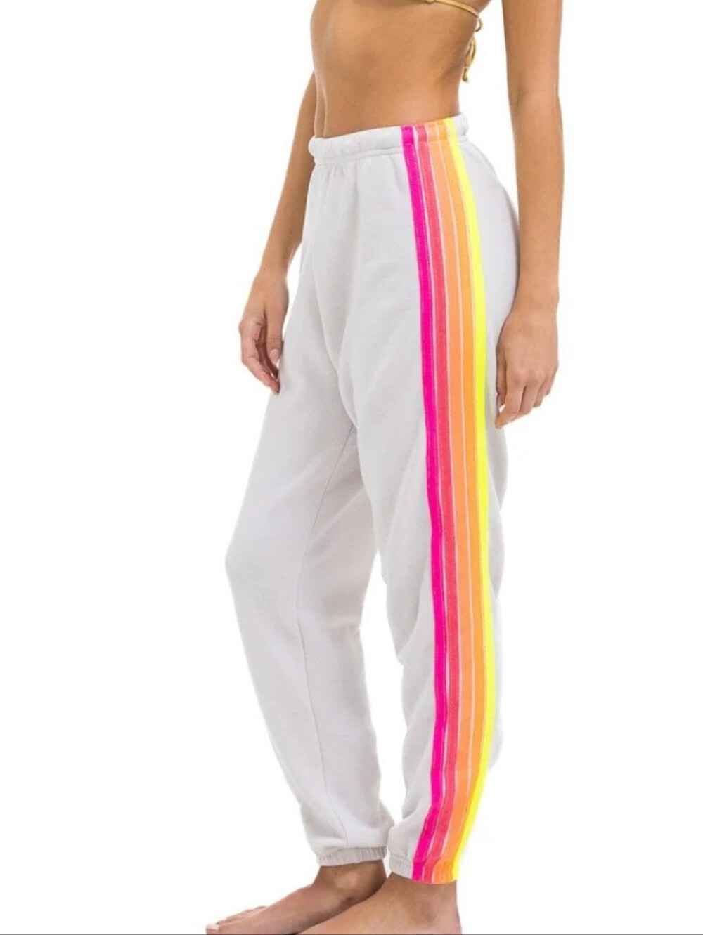 Aviator Nation 5 stripe Dove And Pink Neon Color